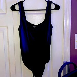 Stylish black bodysuit Large women’s faux leather material thong style